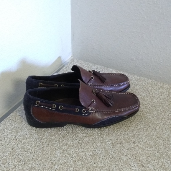 Cole Haan Brown & Navy Leather Tassel Loafers - Picture 6 of 6